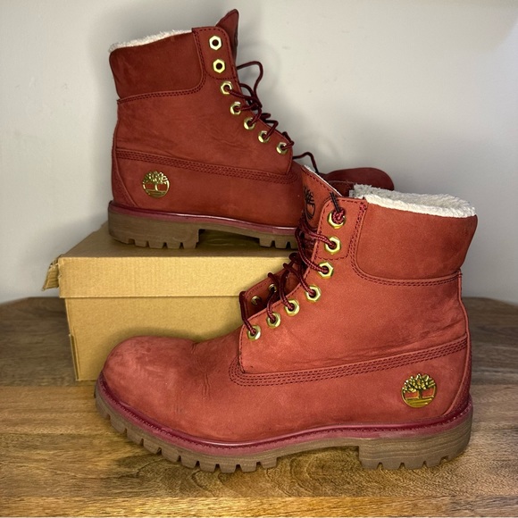 Timberland Premium 6” Fur Lined Waterproof Boots Burgundy Red A5P3P A6559 - Picture 1 of 7